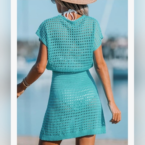 Women's Turquoise Swim Cover-Up Dress (T17) - Picture 3 of 6